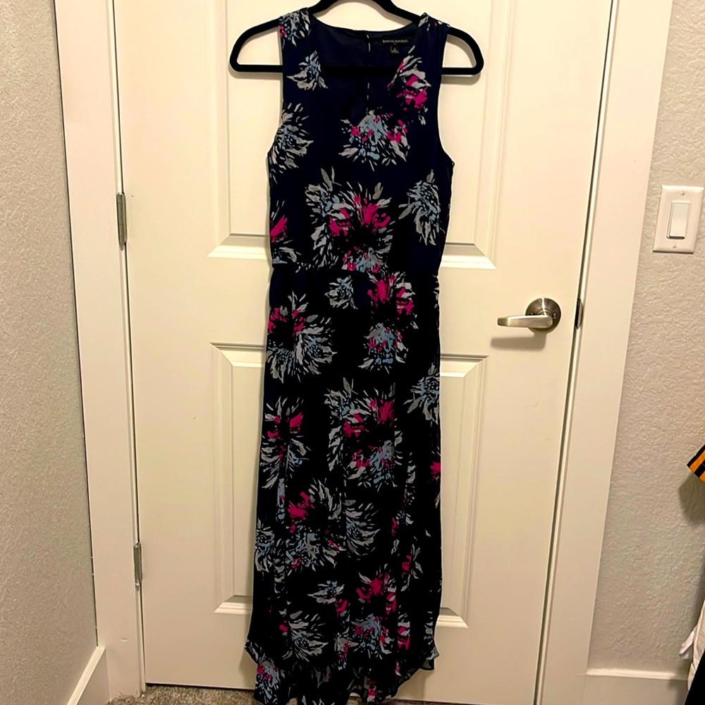 Banana Republic high low midi dress, navy blue with floral print, size-2